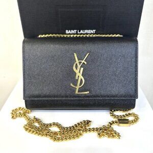 OPEN BOX - Saint Laurent Black Grain de Poudre Monogram Kate Small Shoulder Bag